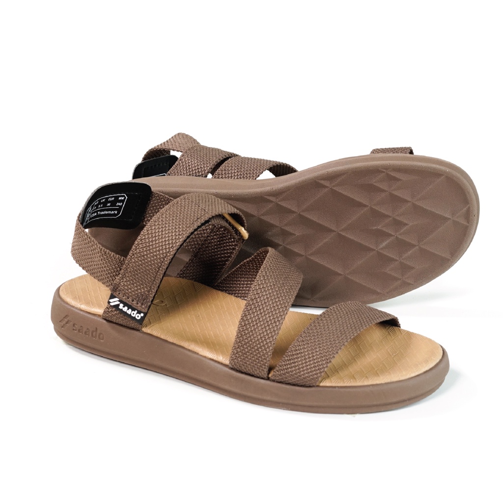 Sandal Saado QT05 màu nâu cà phê sữa Alphalibe, Dép quai sau nam nữ đi học đi làm