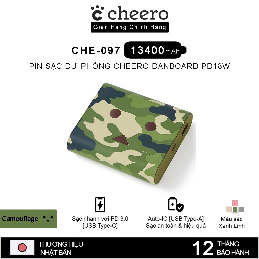 [Mã BMBAU200 giảm 200K đơn 699K] Pin Sạc Dự Phòng Cheero Power Plus Danboard Version PD18W CHE-097 13400mAh