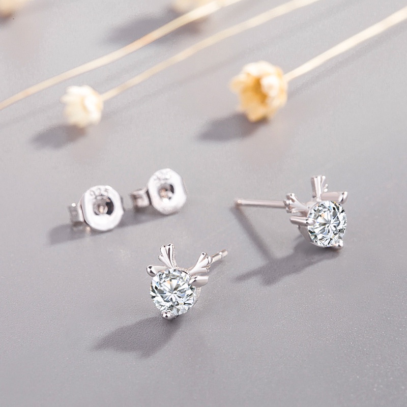 Đôi khuyên tai BAMOER thiết kế hình sừng nai đính đá thời trang