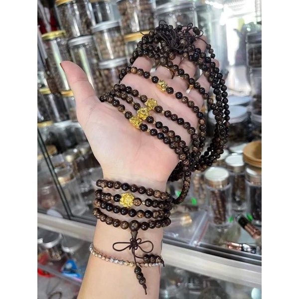 VÒNG CHUỖI TRẦM HƯƠNG SEN XANH NGỌC sánh chìm 108