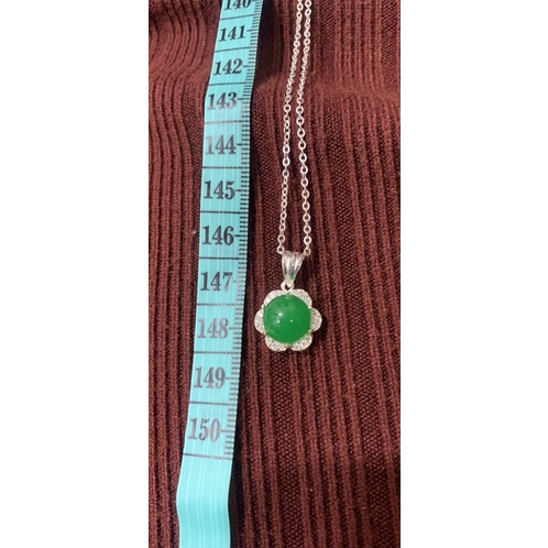 Dây chuyền  mặt hoa đá xanh lá bạc thật NGỌC MẬU