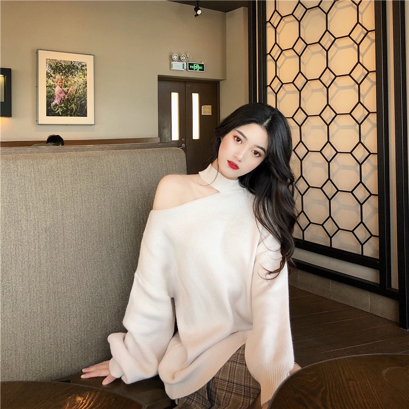 Áo Len Tay Dài Trễ Vai Màu Trơn Thời Trang Hàn Quốc Quyến Rũ Cho Nữ | BigBuy360 - bigbuy360.vn