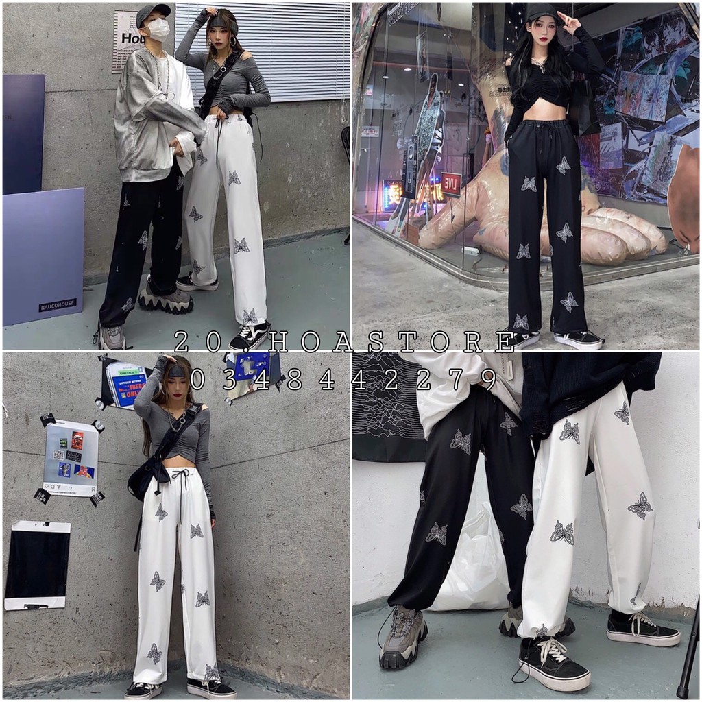 QUẦN JOGGER ỐNG RỘNG QUẦN DÀI BUTTERFLY - QUẦN CULLOTES BƯƠM BƯỚM TRẮNG ĐEN ULZZANG