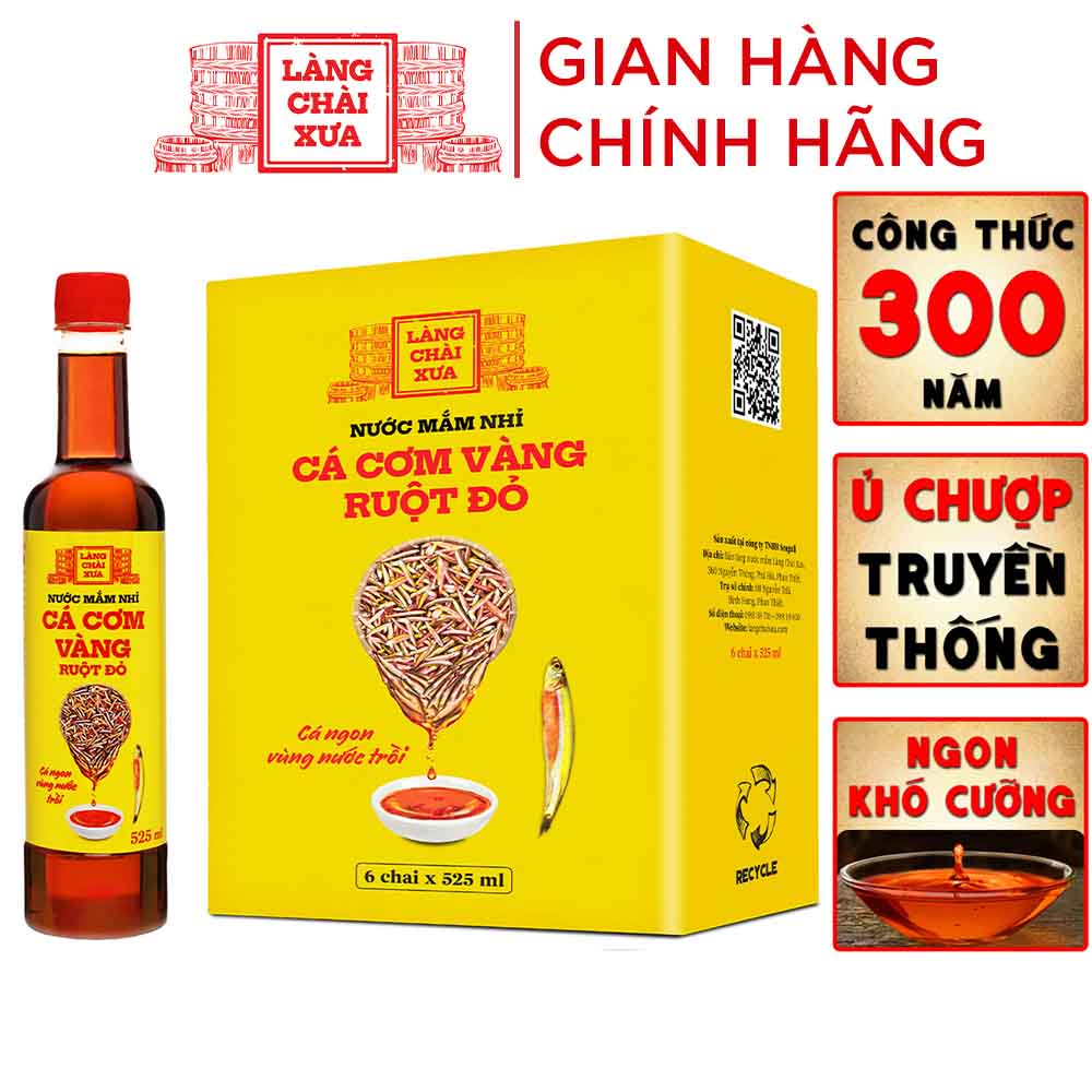 Nước mắm nhỉ cá cơm vàng ruột đỏ Làng Chài Xưa 525ml/chai cá ngon vùng nước trồi 300 năm truyền thống