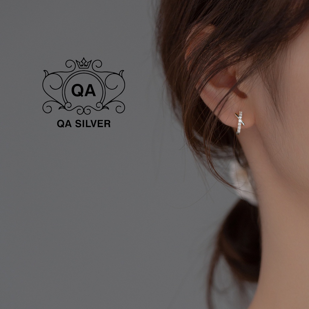 Khuyên tai bạc 925 tròn giác cắt bông nam nữ kẹp vành S925 HOOP QA SILVER Earrings EA230302