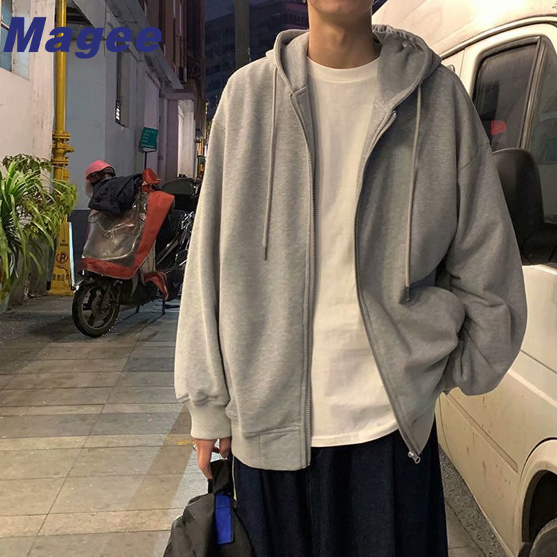 Áo Khoác Hoodie Dáng Rộng Cỡ Lớn Phối Khóa Kéo Thời Trang Thu Đông Cho Nam