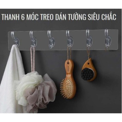 VB13 Thanh Treo Đồ Dán Tường 6 Móc Liền Mạch Trong Suốt Siêu Dính Vbig Mart