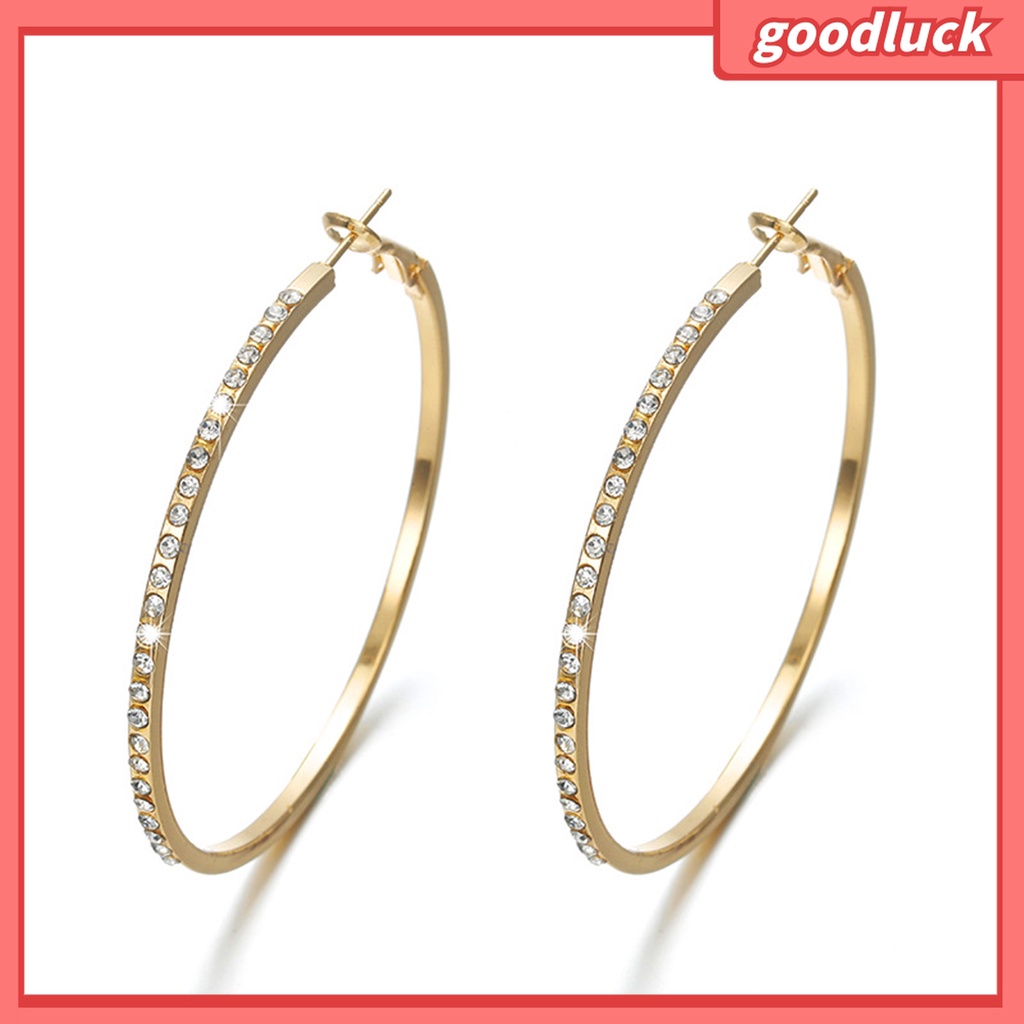 Goodluck| 1 Đôi Bông Tai Tròn Đính Đá Sáng Bóng Dành Cho Nữ