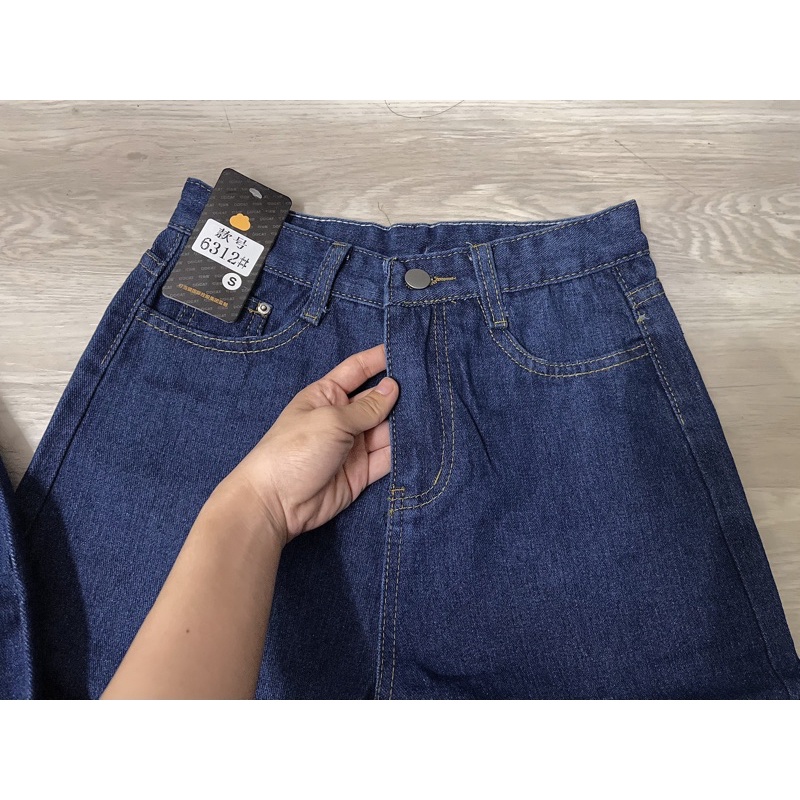 Quần jeans ulzzang ống rộng xanh đậm form dài suông có bigsize / quần ulzzang bò ống đứng retro có big size