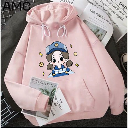 Áo hoodie cô bé mũ xanh chất nỉ poly hai lớp dày dặn cực đẹp