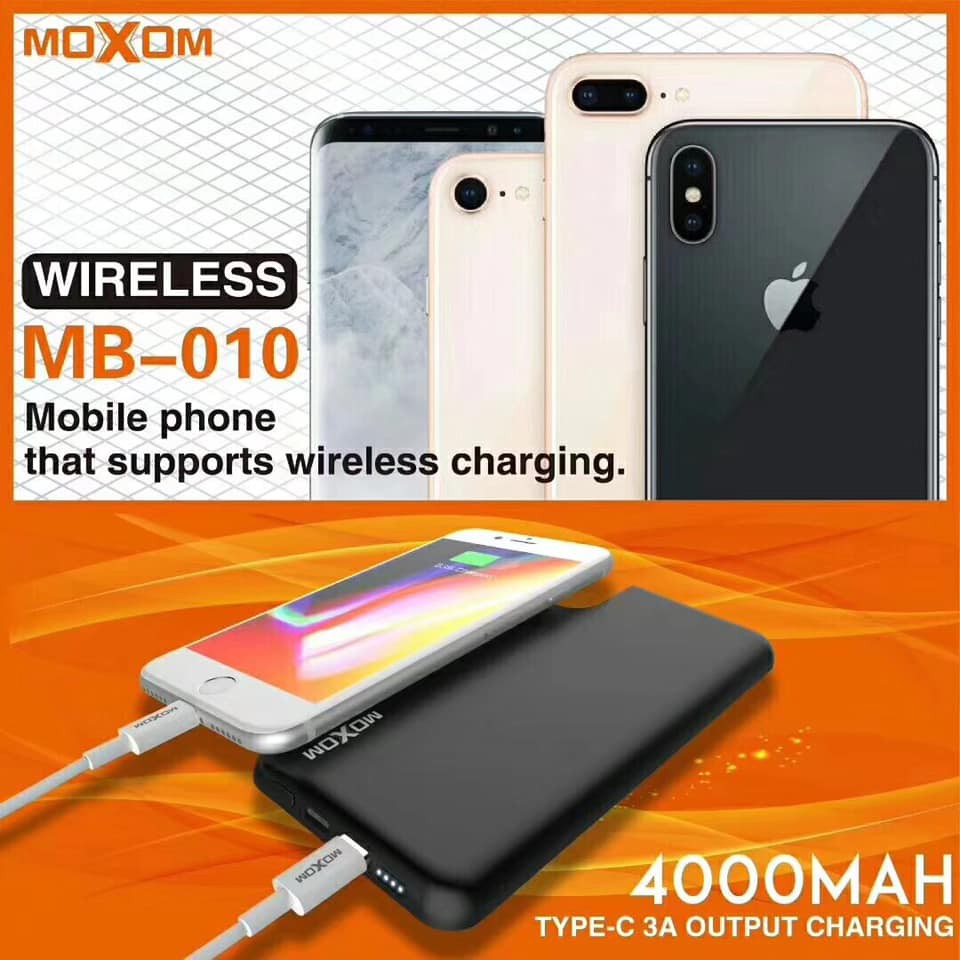 SẠC KHÔNG DÂY NAM CHÂM MOXOM MB-010-4000 mAh VÀ ỐP NAM CHÂM MOXOM CAO CẤP