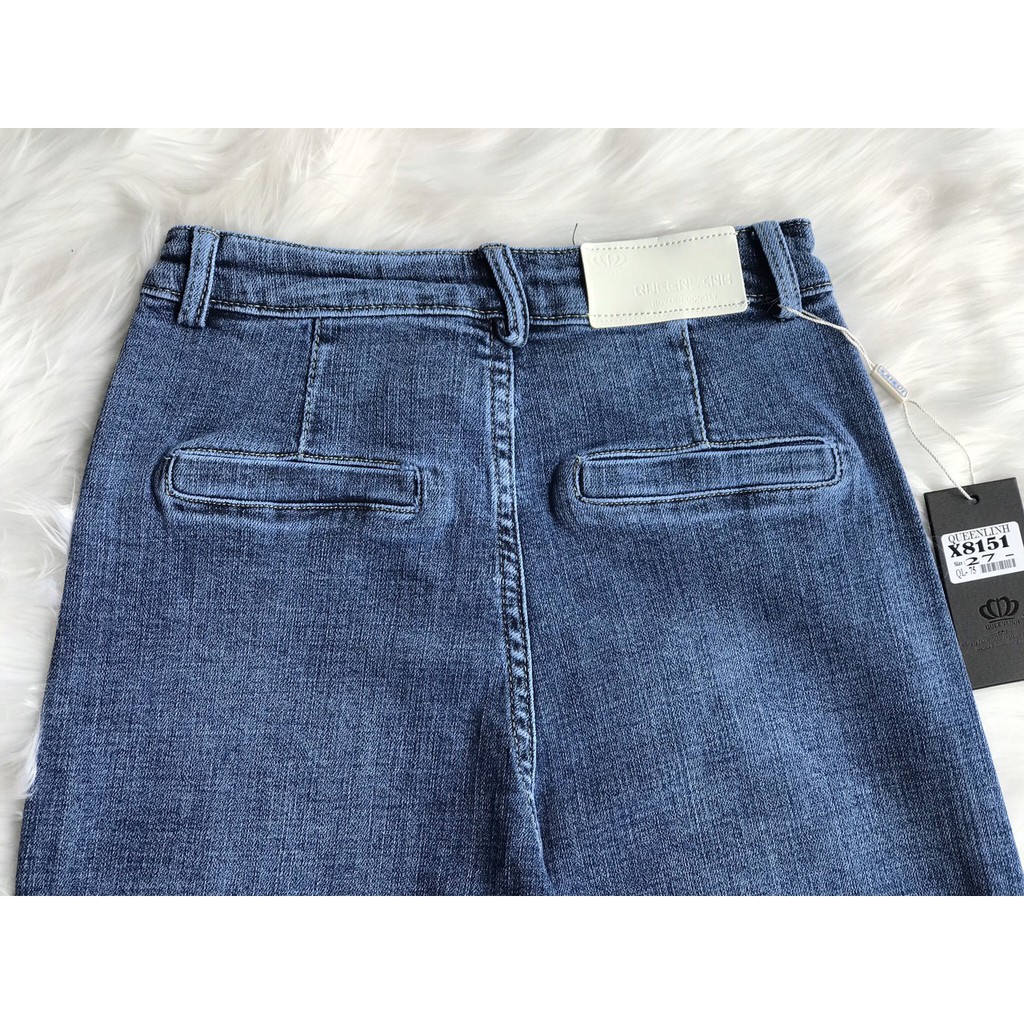 💟Quần Jeans Suông Trơn💟 Cạp Cao Cắt Gấu Phối Túi Cơi Sau Cực phong Cách,Dễ Phối Đồ X8151