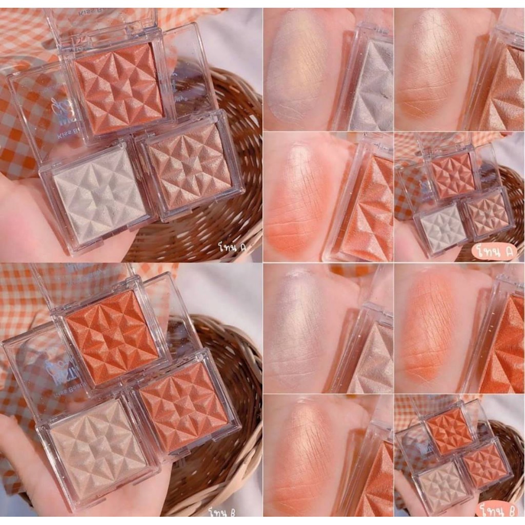 [Má Hồng - Mắt - Highlight] Phấn 3in1 Kiss Beauty Insta Glow Cheek & Highlight No.23196