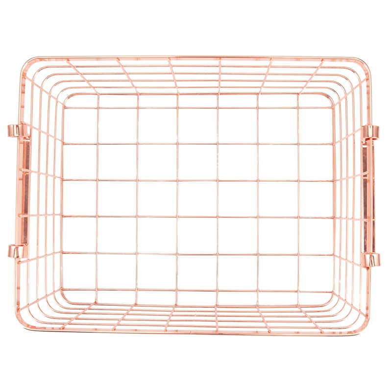 Metal Storage Basket Chic Nordic Handmade Iron Net Table Shees Basket Bath Clothes Cosmetics Storage Basket-Rose Gold