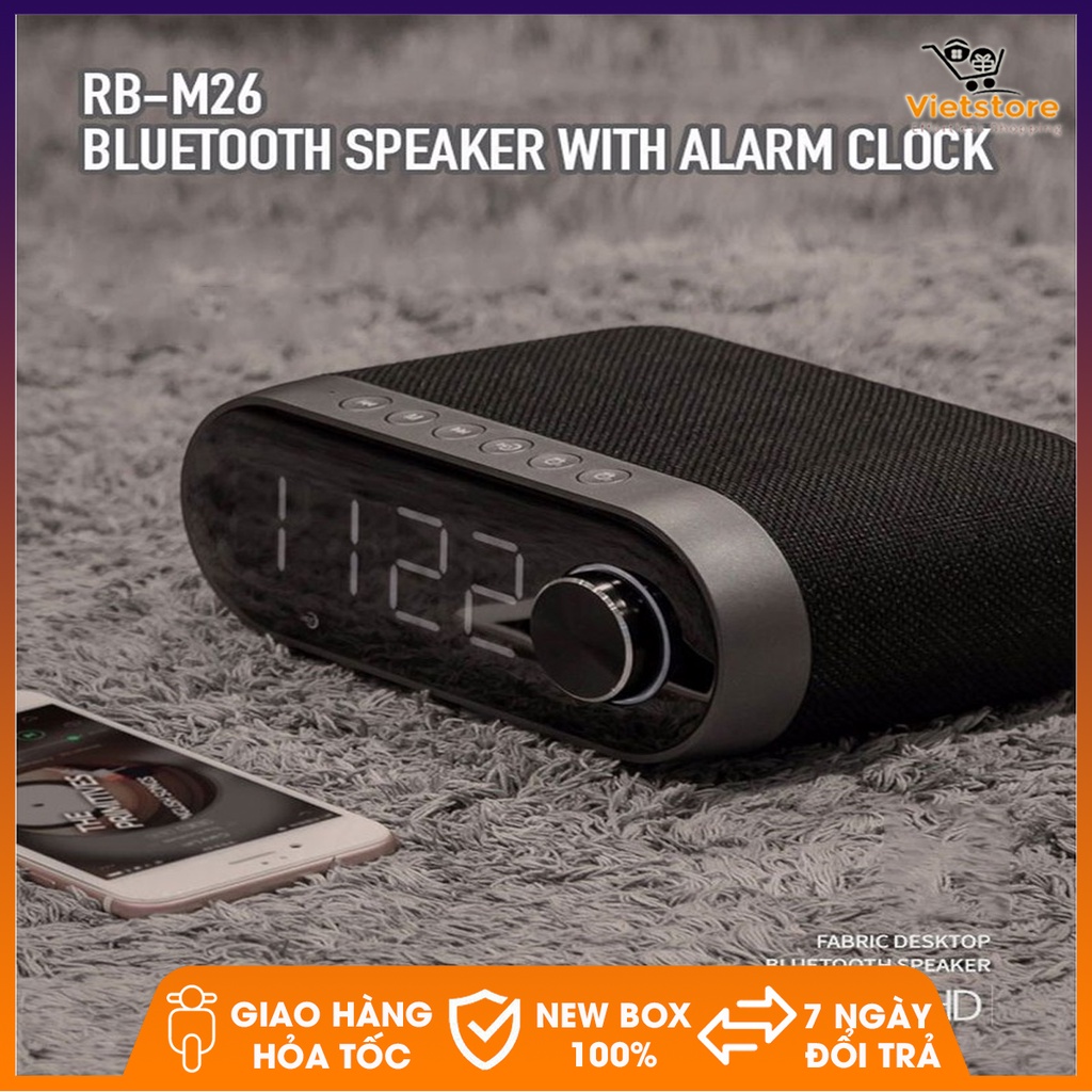 Loa bluetooth kiêm đồng hồ báo thức cao cấp nghe đa năng FM, USB, Thẻ nhớ âm thanh nổi HiFi Remax RB - M26