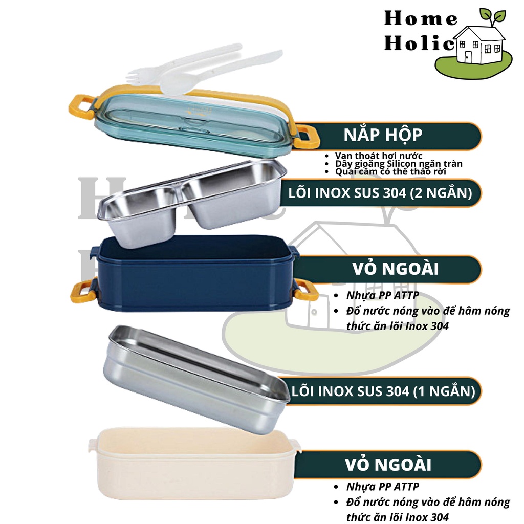 Hộp Đựng Cơm Trưa/ Đựng Đồ Ăn Văn Phòng Hai Tầng Giữ Nhiệt Pencil 2L HOME HOLIC