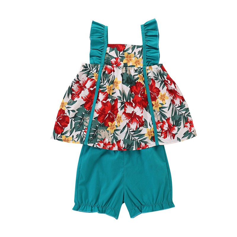 Set áo sát nách hoạ tiết hoa + quần dài Mikrdoo cho bé gái