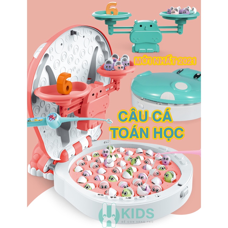 Đồ Chơi Câu Cá Nam Châm kèm cân toán học có phát nhạc Tiếng Anh, thẻ bảng chữ số, sạc pin bằng USB và 45 cá nhỏ