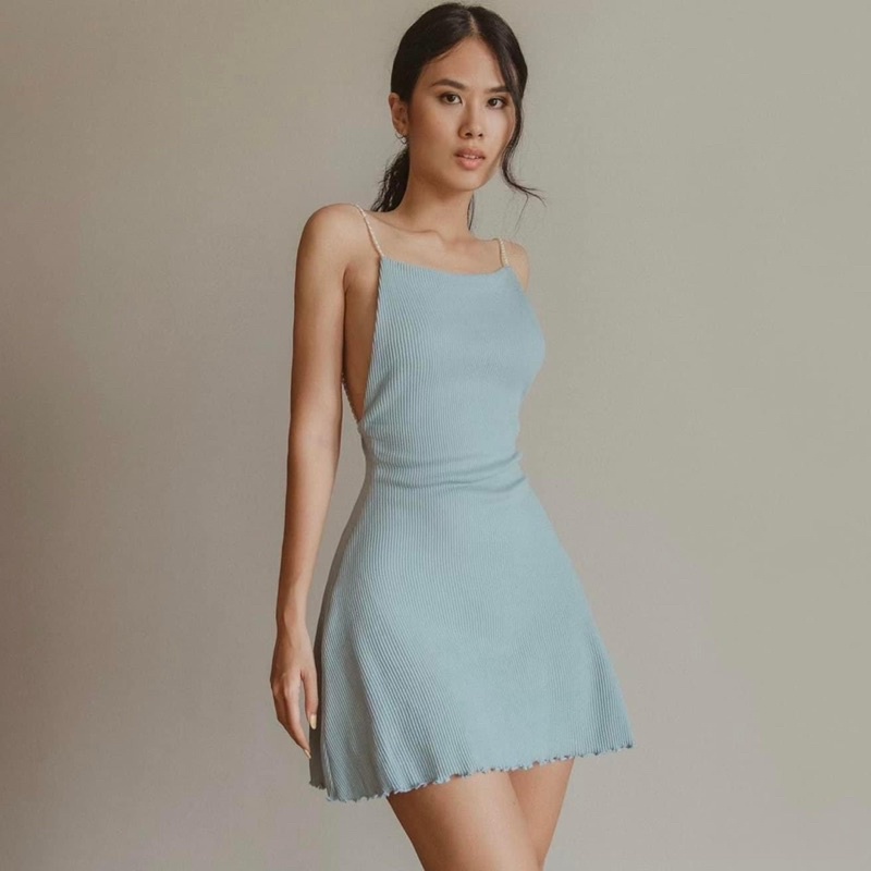 Đầm Váy Body Hở Lưng Thun Gân Dây Hạt Trai Sang Trọng Tinh Tế byChang