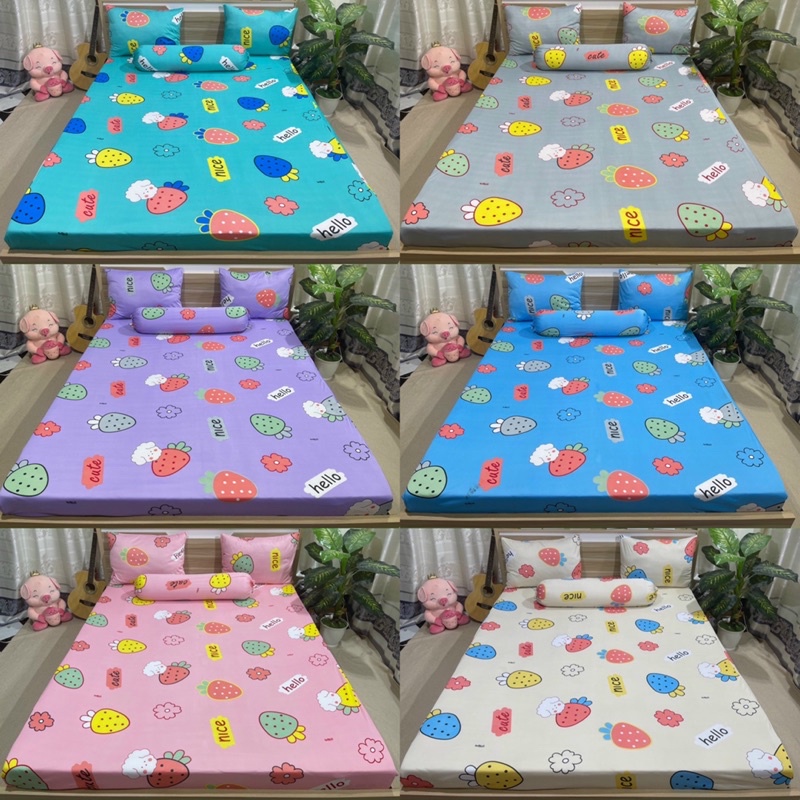 Bộ drap thun hàn quốc mẫu trái dâu siêu cưng