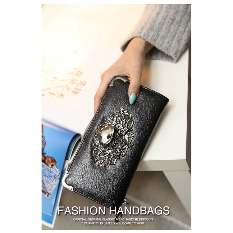 Ví Da PU Dài Chuwanglin Hình Đầu Lâu Cho Nữ