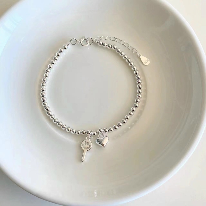 Lắc tay bi bạc trái tim,chìa khoá mặt cười smile bạc 925-Minh Tâm Jewelry