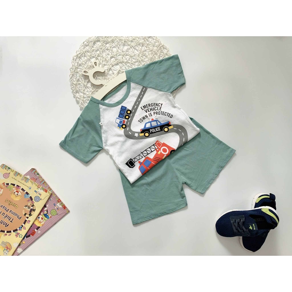 [MẪU MỚI] BỘ CỘC TAY CHẤT COTTON XUẤT XỊN IN HÌNH XE CHO BÉ TRAI 10-24KG. ẢNH CHỤP THẬT. VIDEO THẬT. BIBO BABY SHOP
