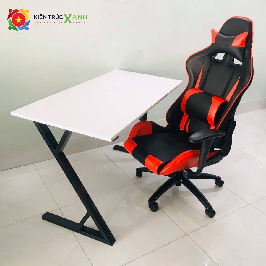 Bàn làm việc chữ Z (R60*D120*C75cm) ngồi cùng ghế gaming hiện đại mặt gỗ MDF TRẮNG dày 17mm siêu sang chân sắt chắc chắn