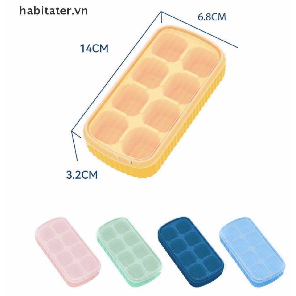 Khuôn Silicon Làm Đá 8 Ngăn Có Nắp Đậy Tiện Dụng
