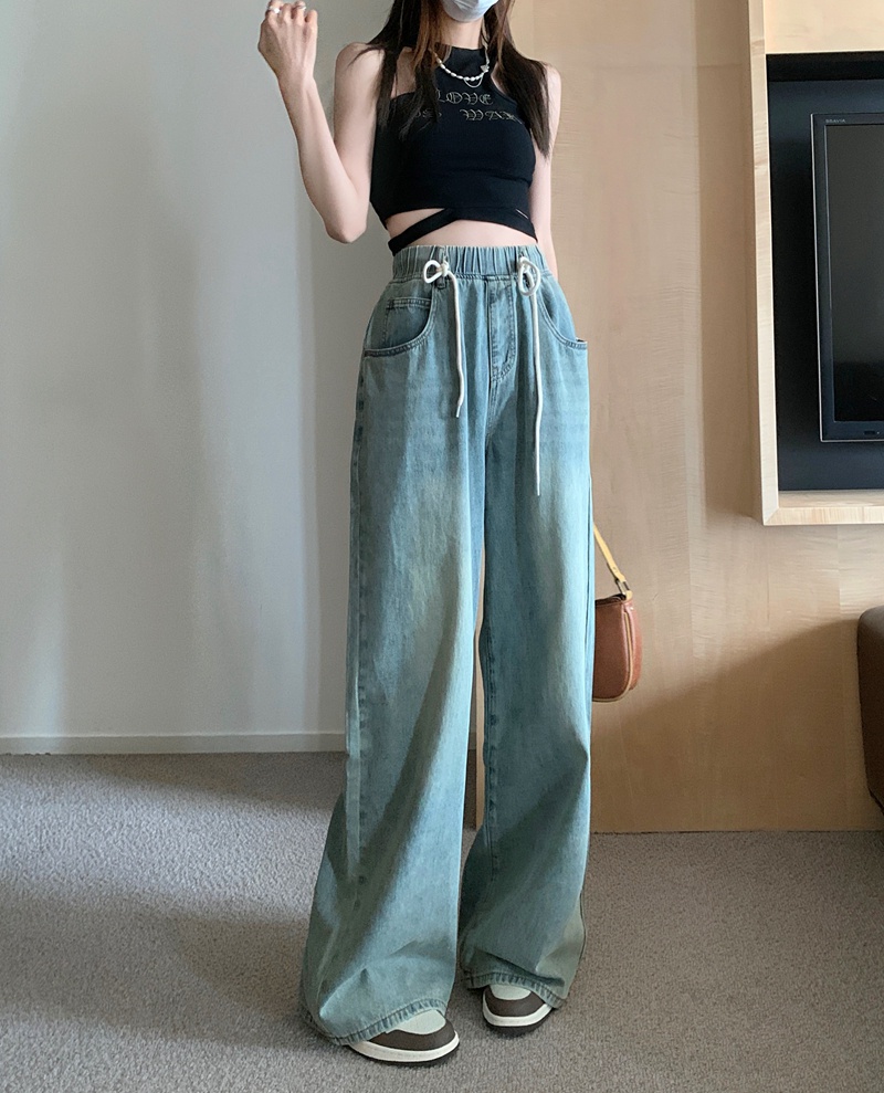 Quần jeans Peppermint 54833 ống rộng lưng thun dây rút thời trang dành cho nữ