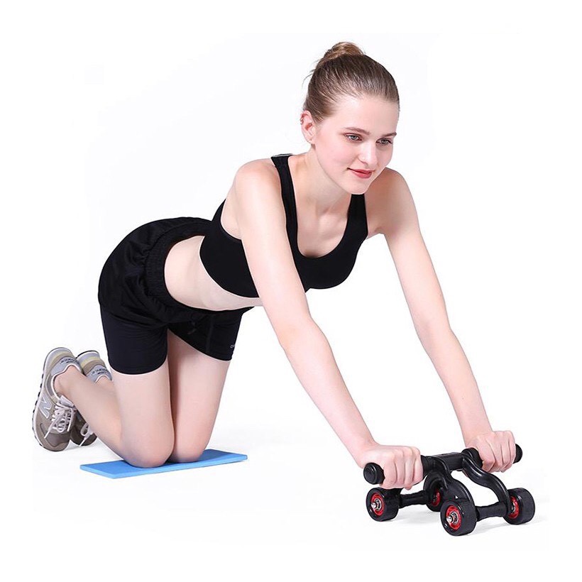 Con lăn tập bụng gym 4 bánh, Con lăn tập cơ bụng dùng cho cả vđv chuyên nghiệp tặng kèm miếng thảm tập
