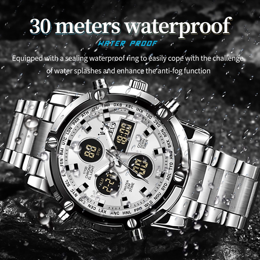 OLEVS 1106 Đồng hồ nam chính hãng  hiển thị kép dành cho Lịch có  thép không gỉ Phát sáng chống thấm nước dây đeo bằng
