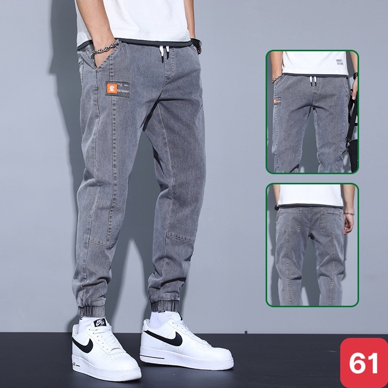 Quần jean jogger nam màu xám đậm trơn bo chân không rách chất bò cao cấp co dãn 4 chiều, rin lưng thun DP36 mấu mới