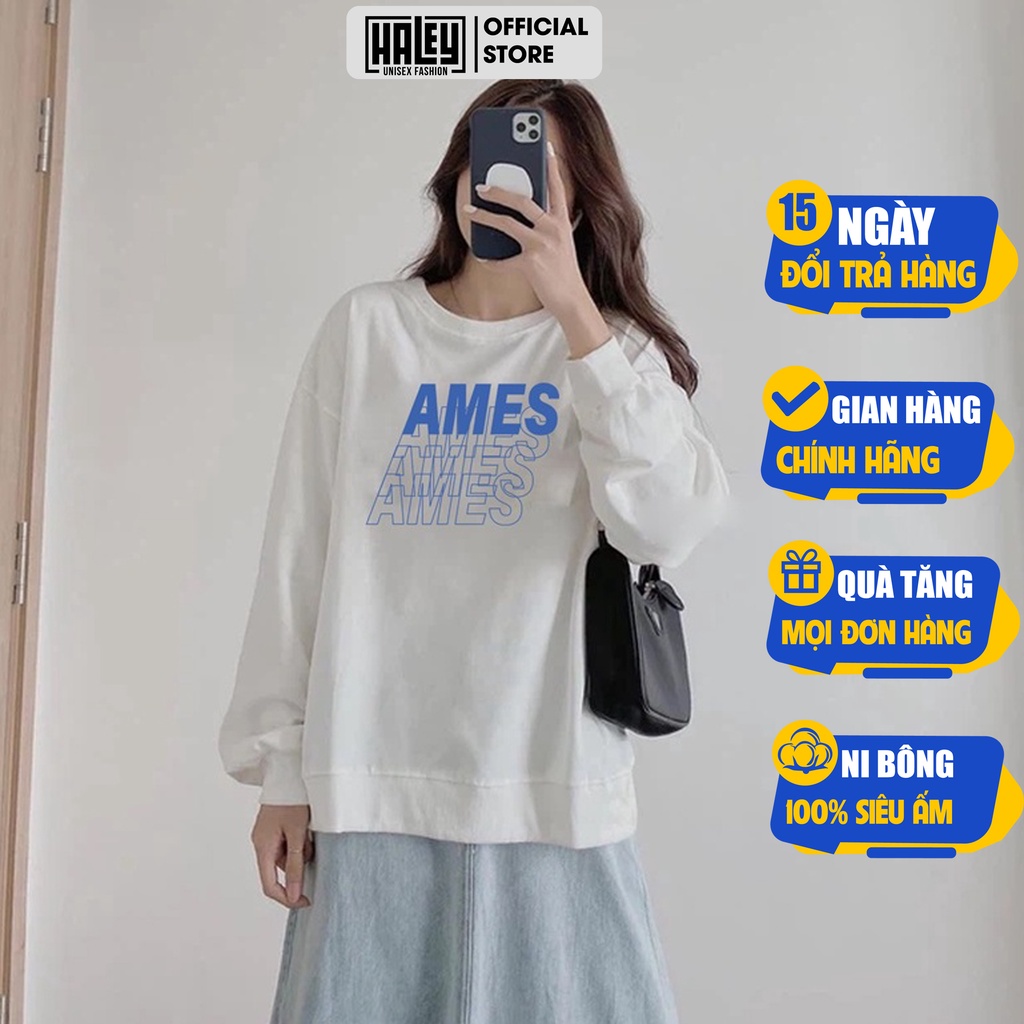 Áo Sweater AMES Nam Nữ unisex phong cách Hàn Quốc cá tính, Chất nỉ bồng đẹp mã HD87 - Quà tặng ngẫu nhiên