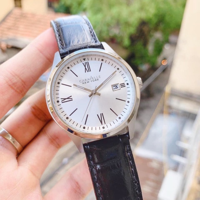 Đồng hồ nam Caravelle 43B143 máy pin, kính mineral chống trầy, dây da, vỏ thép ko gỉ, lịch góc 3h, case 41mm
