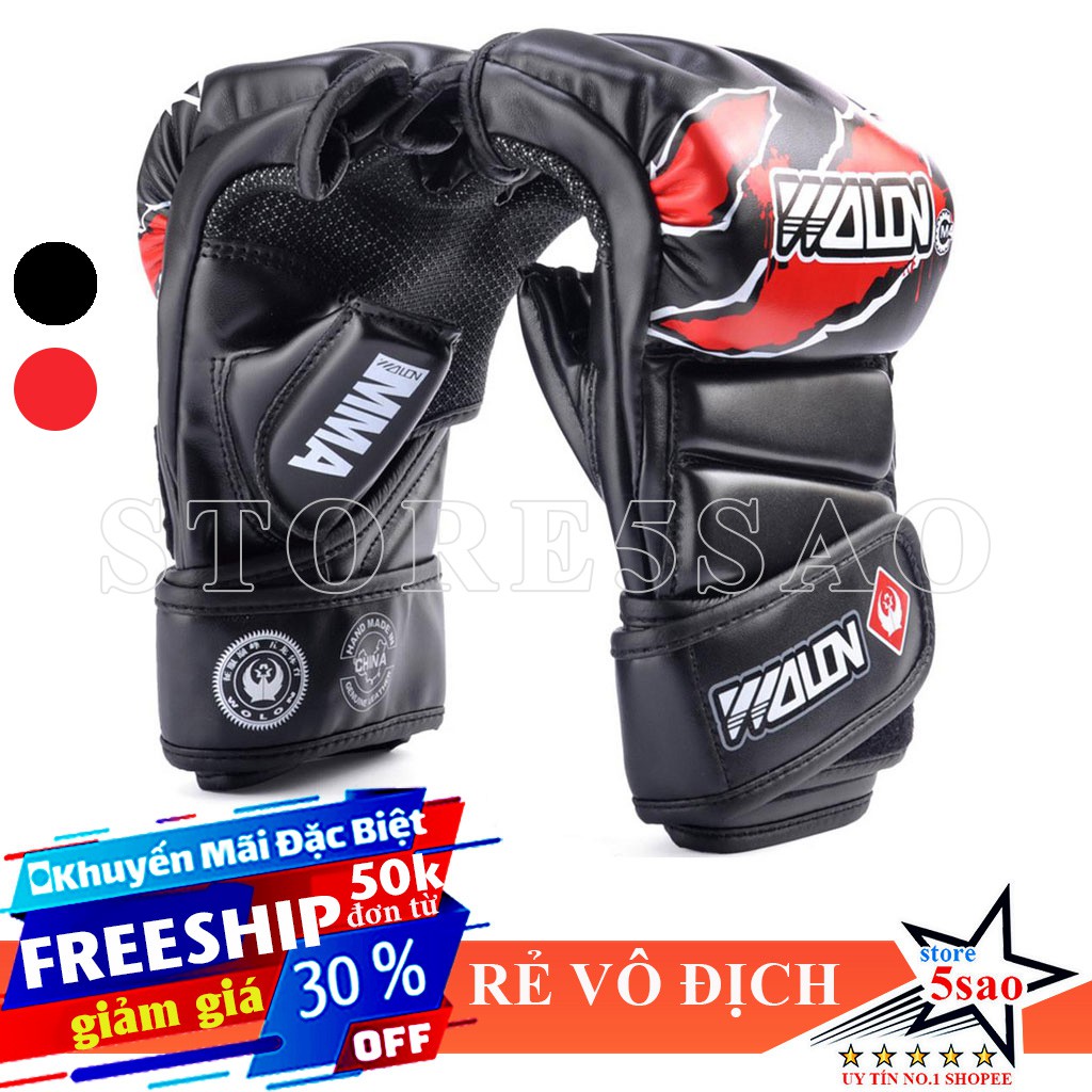 🎁 Găng tay boxing hở ngón wolon cao cấp ⚡FREESHIP⚡ Găng tay đấm bốc MMA giá rẻ hàng chất