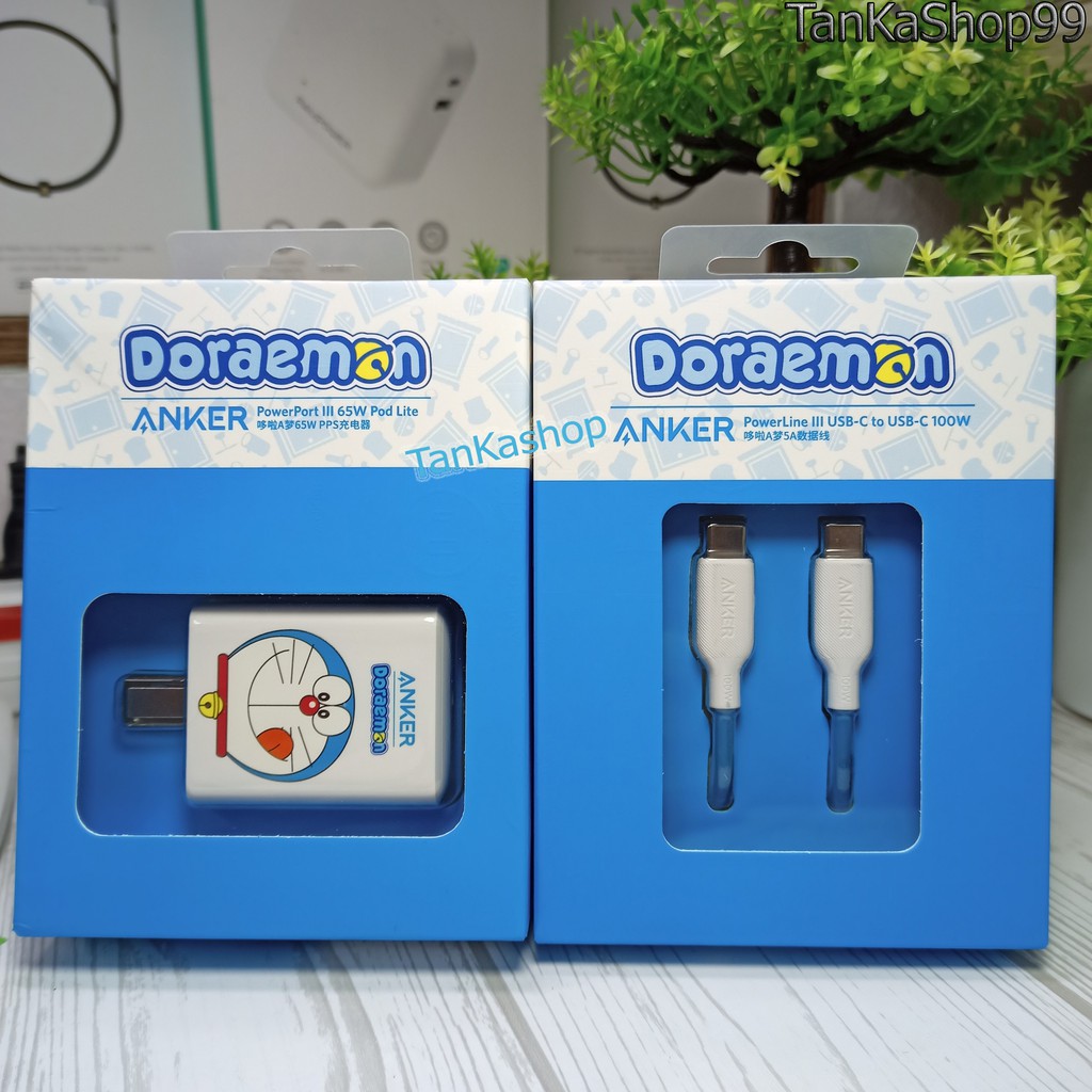 Combo Sạc Nhanh Anker x Doraemon 65W Usb-C A2718 + A8856, Sạc Nhanh Cho Điện Thoại, Macbook, Laptop, Samsung