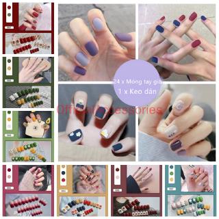 Set 24 móng tay giả có họa tiết đẹp thời trang cho nữ mã R001-048