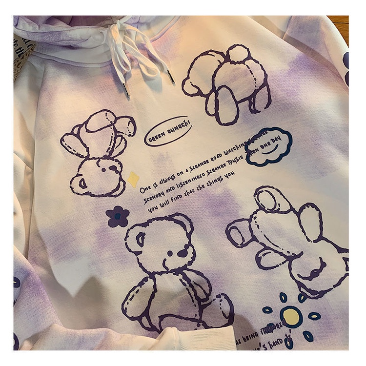 Áo Hoodie Dày Dặn Nhuộm Màu Hồng Hình Gấu Dễ Thương Phong Cách Nhật Bản Cho Nữ