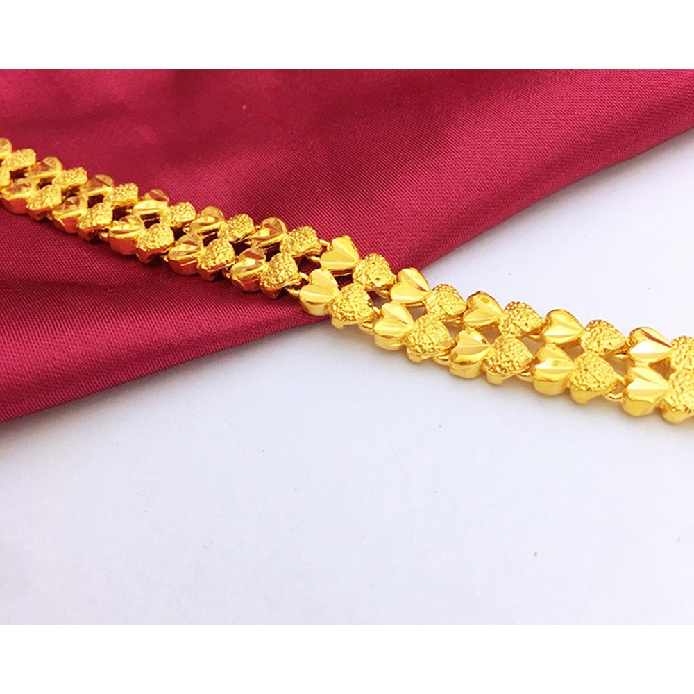 Lắc tay nữ thời trang mạ vàng 24k đúc hoa văn trái tim đôi GN0065