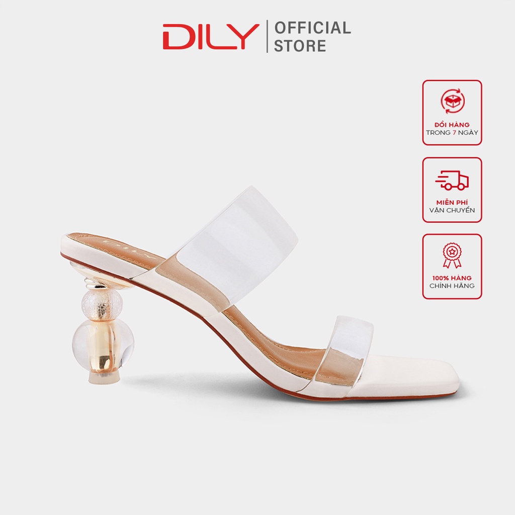 Dép guốc nữ quai trong suốt DILY mũi vuông gót hình học cao 7cm_ AA0309