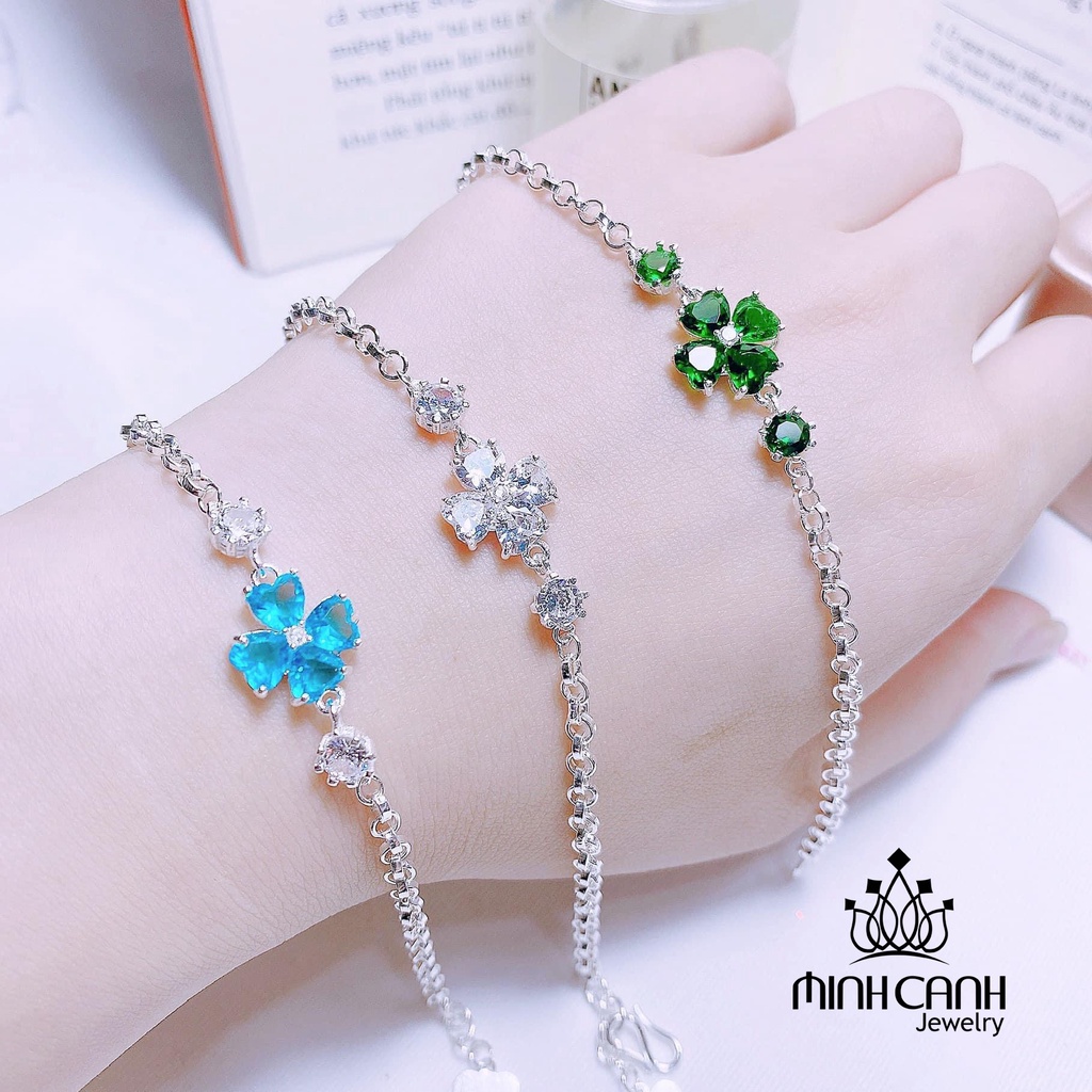 Lắc Tay Bạc Cỏ 4 Lá Nhiều Màu Đem Lại May Mắn Minh Canh Jewelry