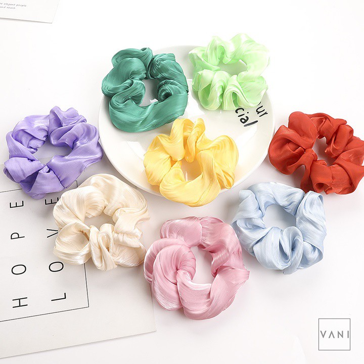 [Mã FAXANH245 giảm 10K đơn 50K] Dây Cột Tóc Vải Scrunchies Vải Phi Bóng Gợn Sóng Nhẹ Màu Xinh - Vani Store