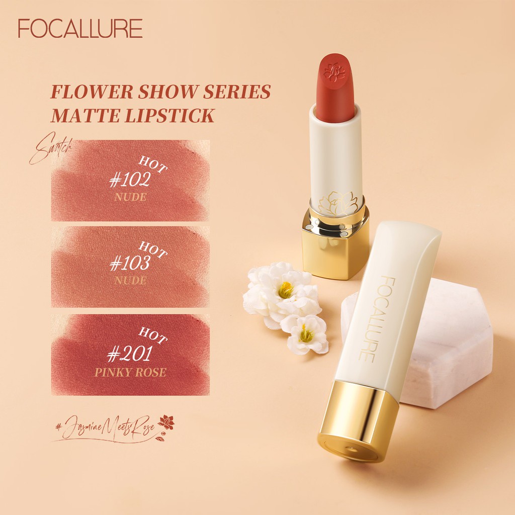 Son môi Focallure Jasmine Meets Rose sắc tố cao kháng nước lâu trôi mịn mượt đôi môi 30g