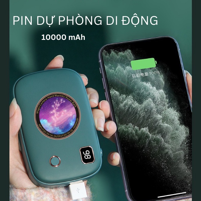 Máy sưởi ấm mini cầm tay kiêm sạc dự phòng sử dụng liên tục 5- 10h dung lượng pin lớn 10000 mAh - Alice store