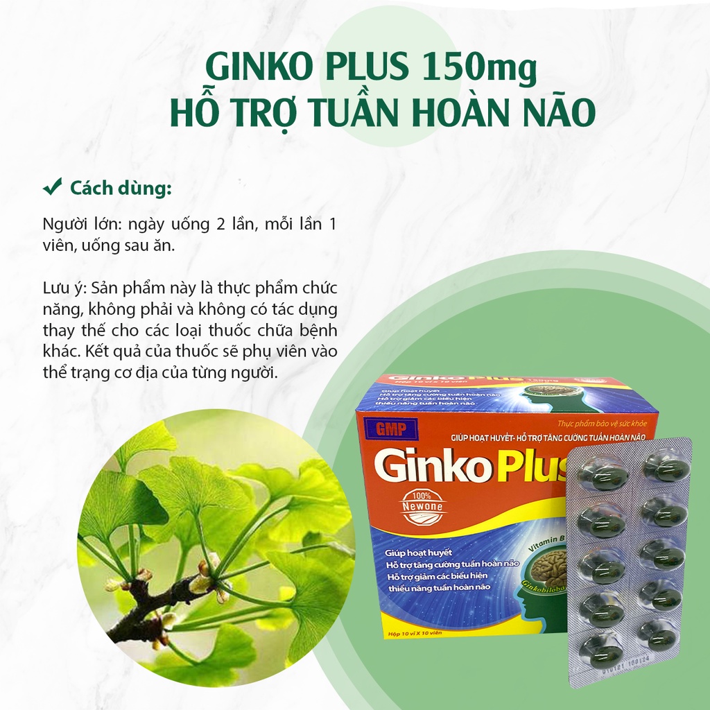 Hoạt Huyết Dưỡng Não Ginko Plus 150mg Giúp Giảm Mệt Mỏi Hoa Mắt Chóng Mặt