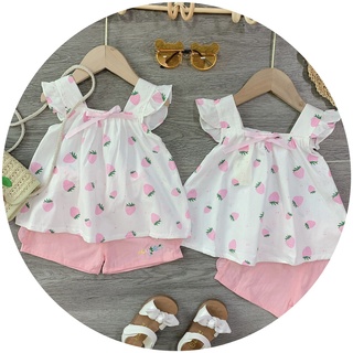 Bộ dâu hồng nền trắng cute girl bé gái