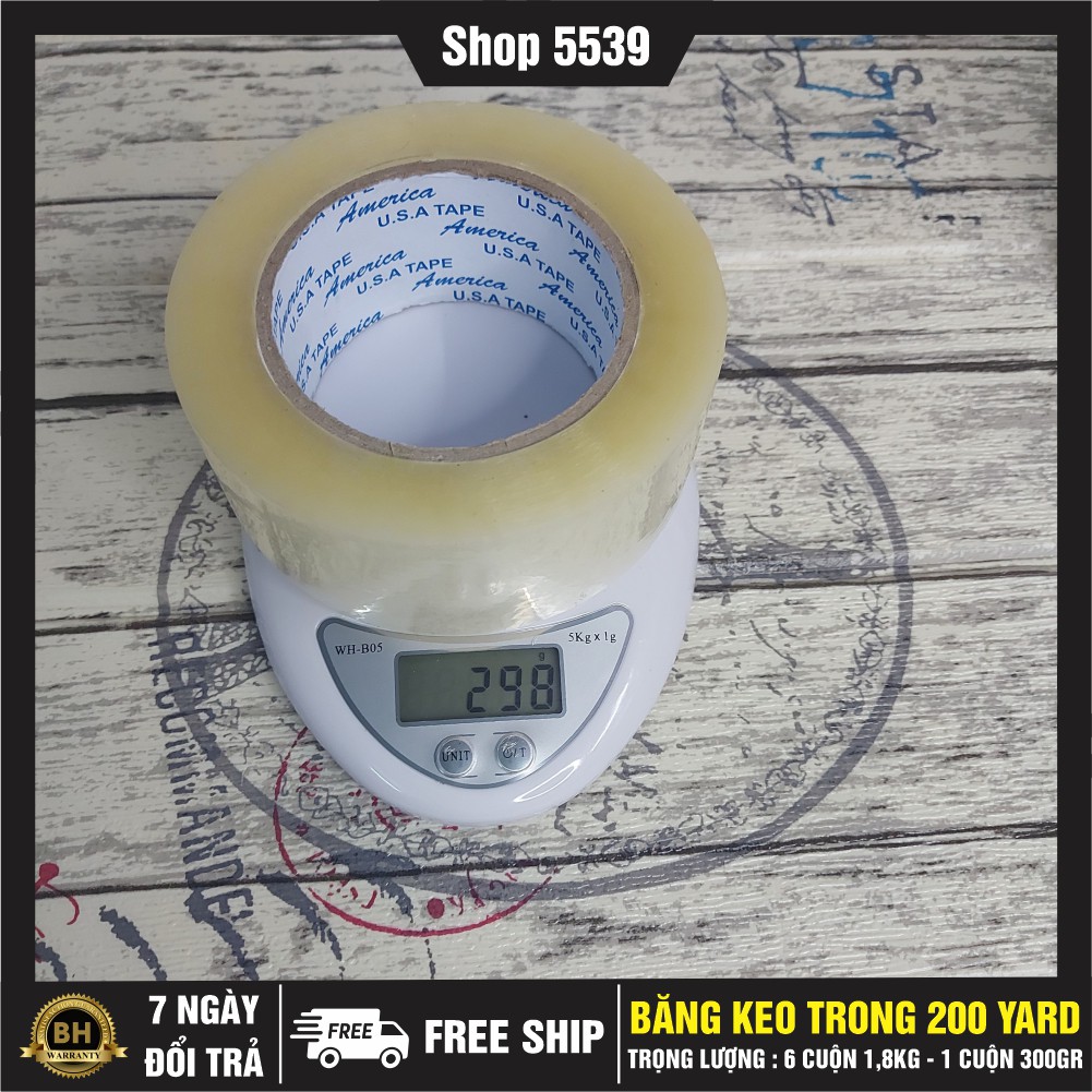 Chuẩn KG  Băng keo trong 200 yard 6 cuộn 1,8kg - Shop 5539