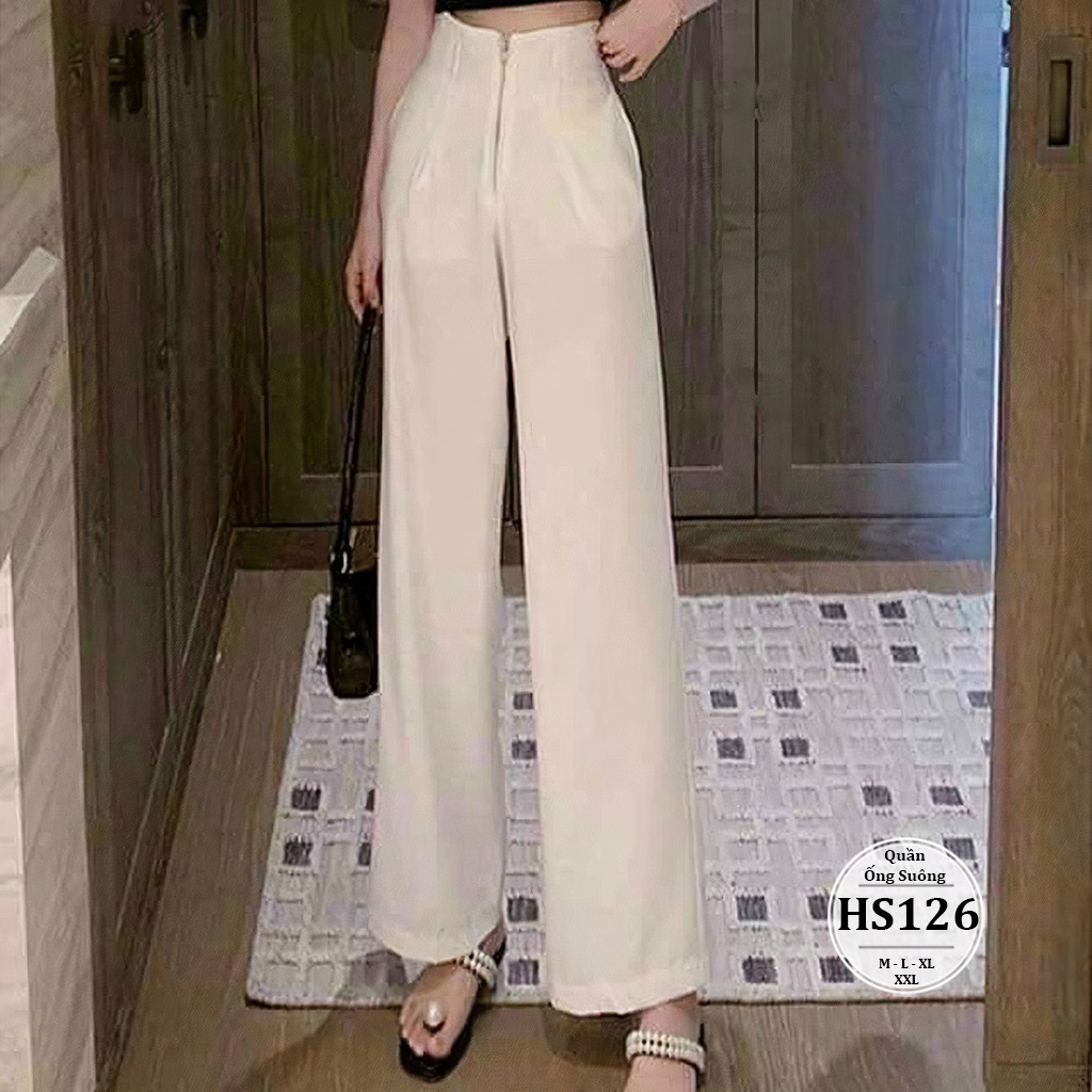 Quần ống suông bigsize nữ 55-90kg lưng cao - Kiểu dáng quần culottes ống rộng bigsize khóa kéo HS126 - Màu trắng đen