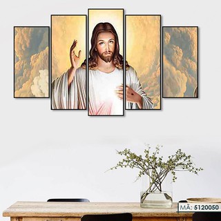 Bộ 5 Tấm Tranh Chúa Giê-su Jêsus Công giáo treo tường trang trí nhà cửa hiện đại phòng khách ngủ ăn cầu thang - 5120050